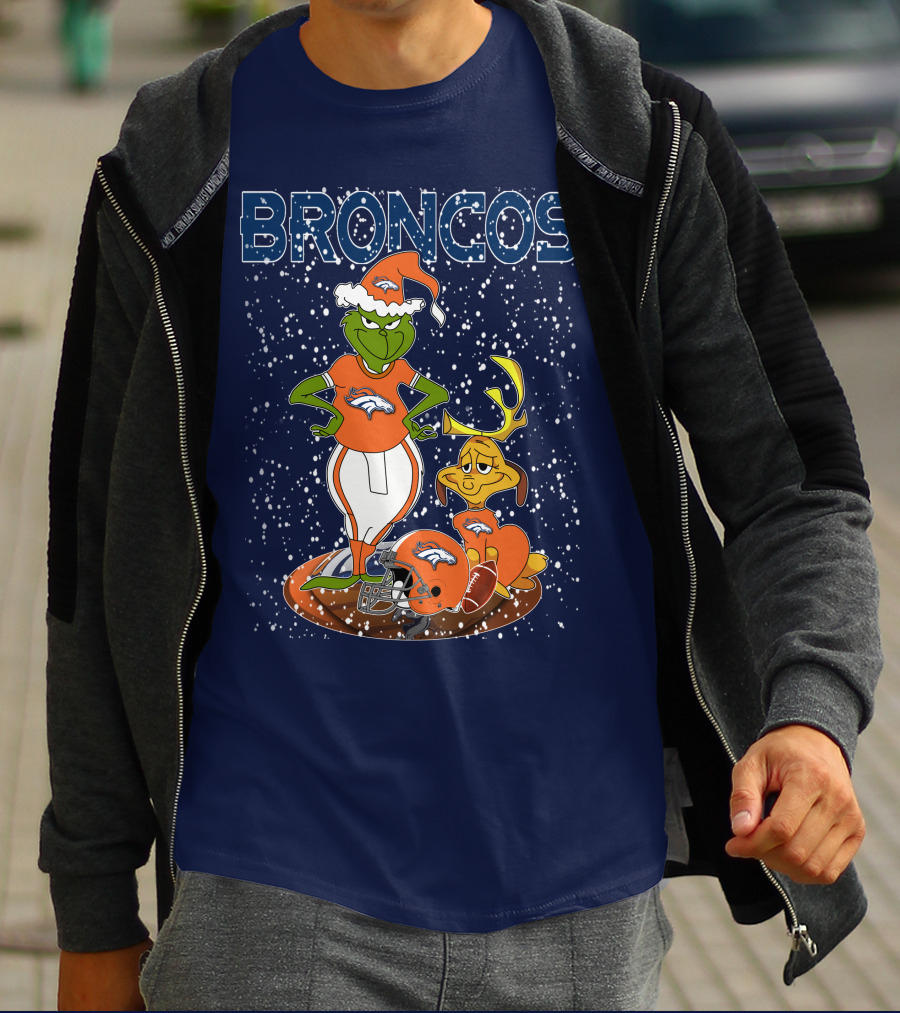 Grinchxmas Broncos Christmas Football Grinch And Max T-Shirt