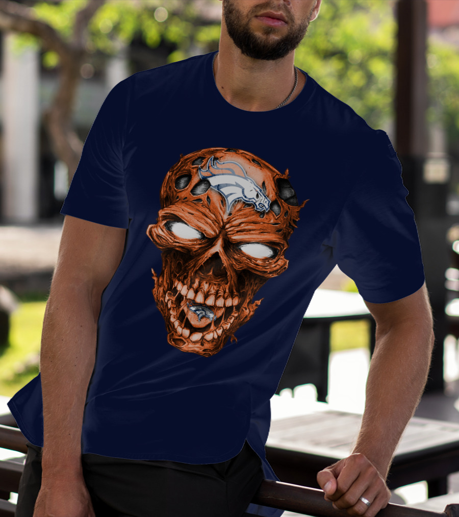 Skull V2 Denver Broncos Logo Grinning Horror T-Shirt