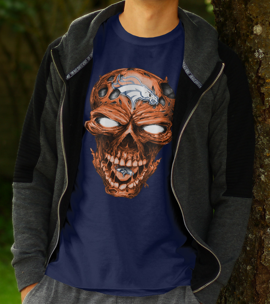 Skull V2 Denver Broncos Logo Grinning Horror T-Shirt
