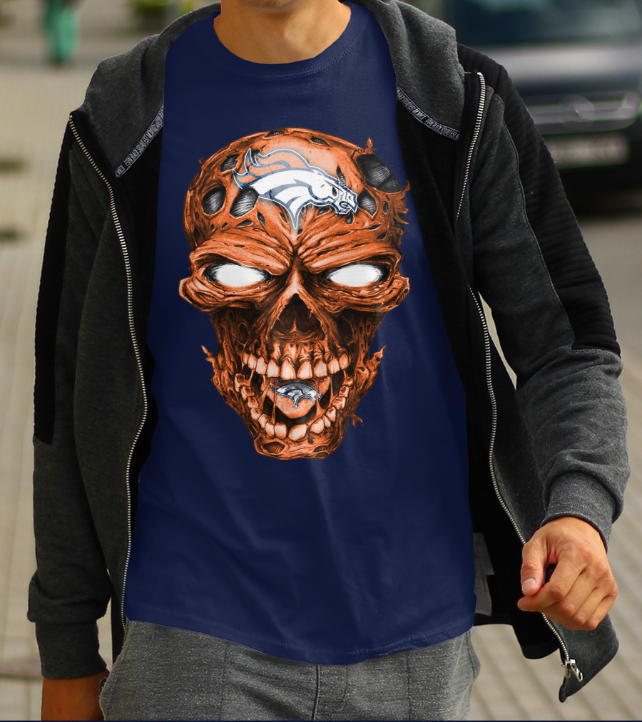 Skull V2 Denver Broncos Logo Grinning Horror T-Shirt