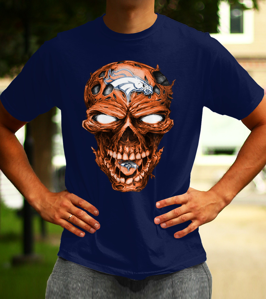 Skull V2 Denver Broncos Logo Grinning Horror T-Shirt