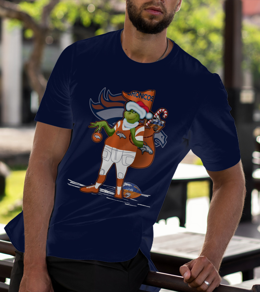 Grinchxmas Denver Broncos Holiday Football Theme T-Shirt