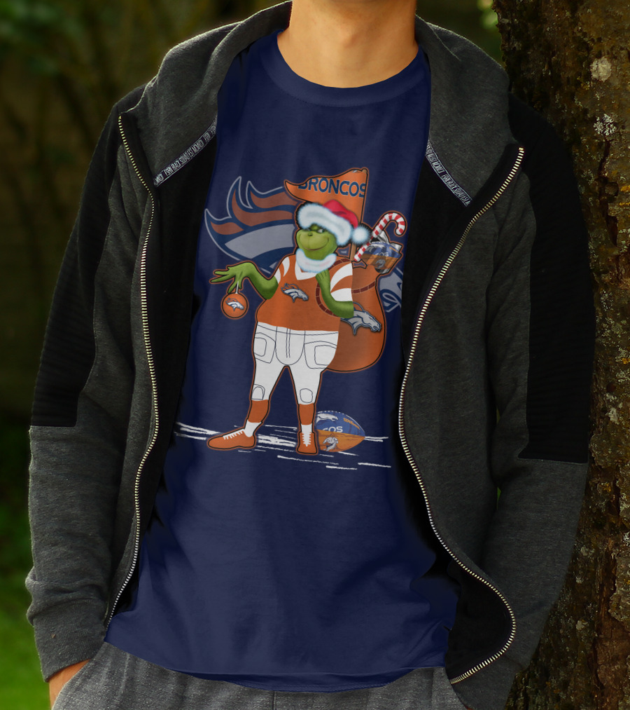 Grinchxmas Denver Broncos Holiday Football Theme T-Shirt