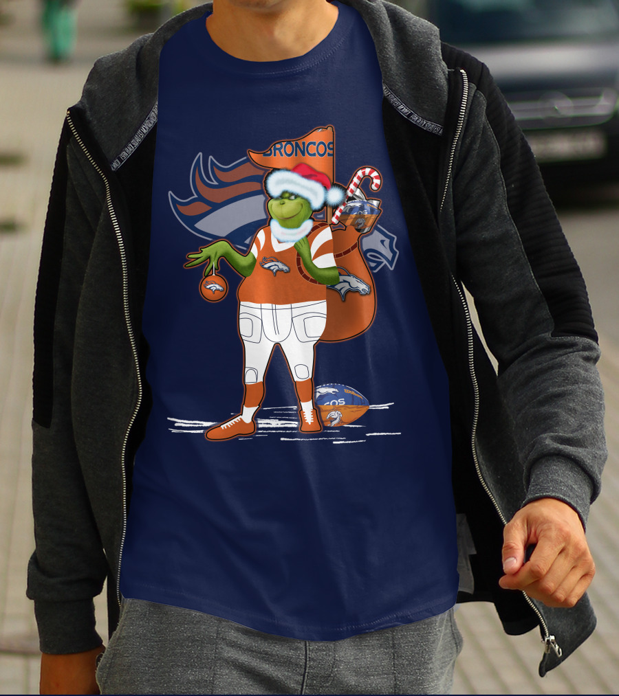 Grinchxmas Denver Broncos Holiday Football Theme T-Shirt