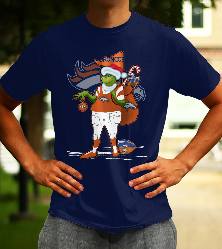 Grinchxmas Denver Broncos Holiday Football Theme T-Shirt