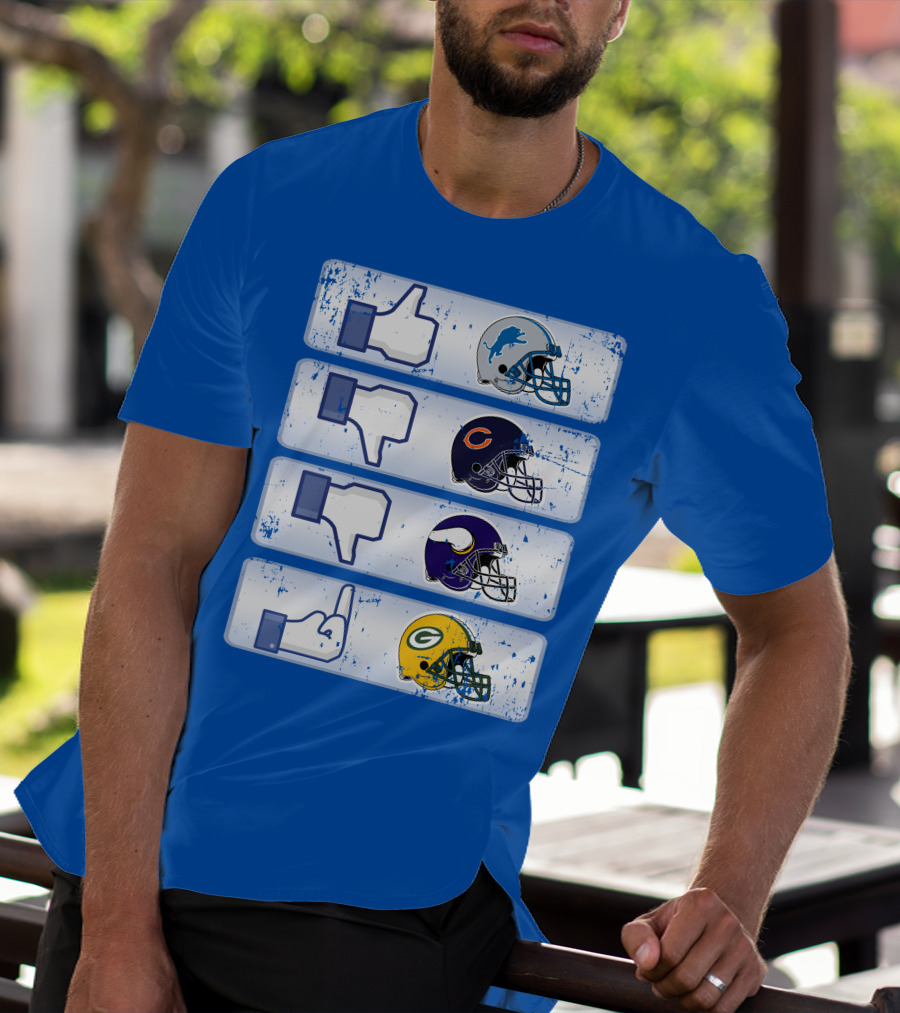 Detroit Lions Thumbs Up Chicago Bears Minnesota Vikings Green Bay Packers Football Helmets Thumbs Down Gesture T-Shirt