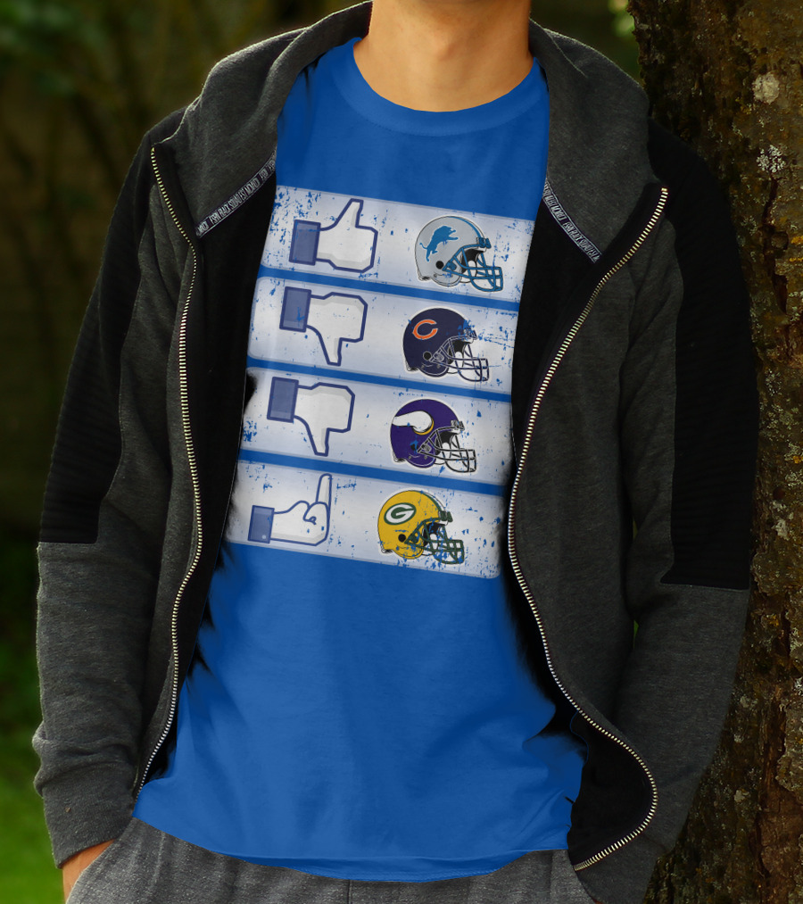 Detroit Lions Thumbs Up Chicago Bears Minnesota Vikings Green Bay Packers Football Helmets Thumbs Down Gesture T-Shirt