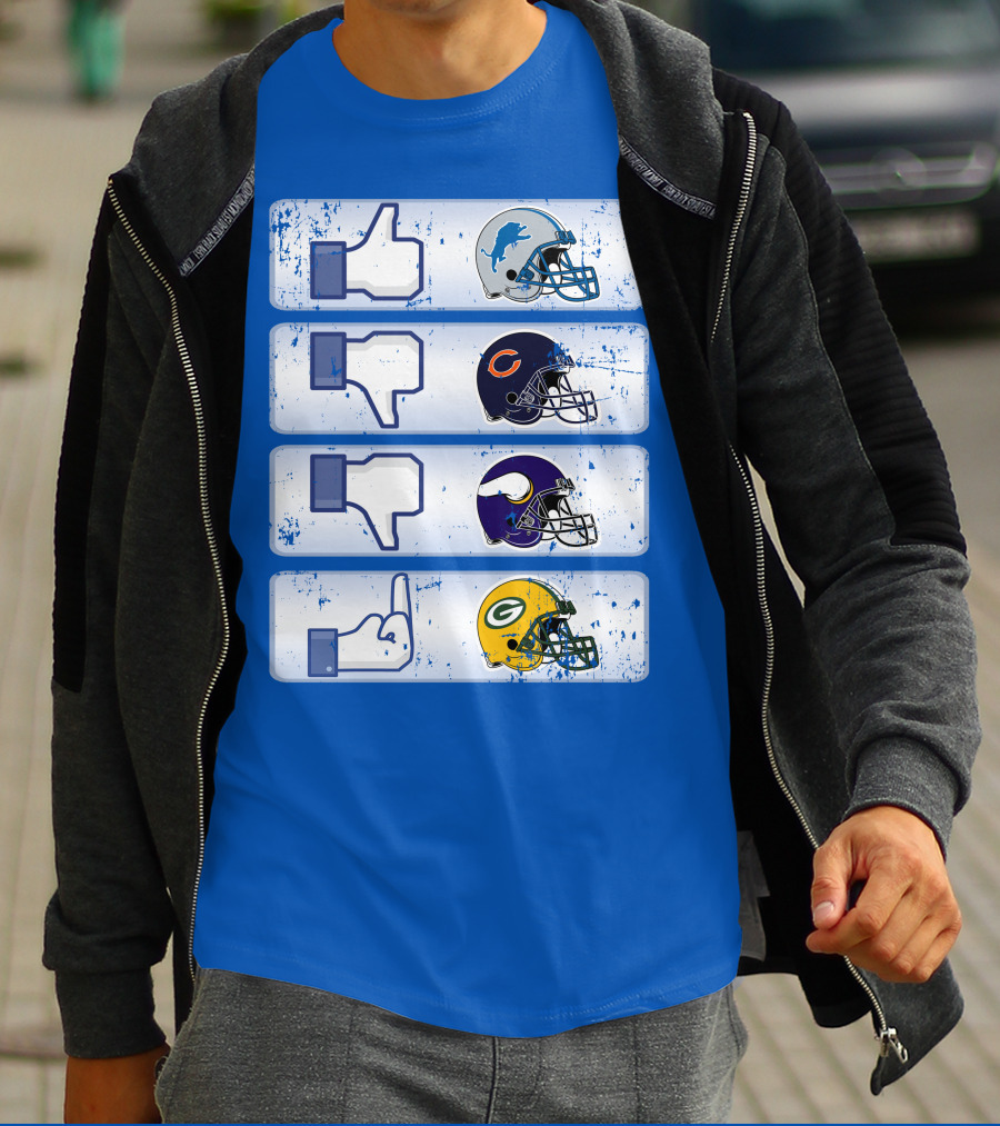 Detroit Lions Thumbs Up Chicago Bears Minnesota Vikings Green Bay Packers Football Helmets Thumbs Down Gesture T-Shirt