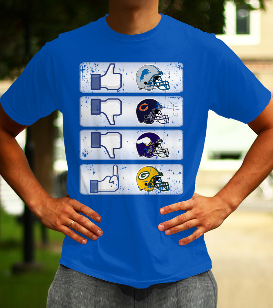 Detroit Lions Thumbs Up Chicago Bears Minnesota Vikings Green Bay Packers Football Helmets Thumbs Down Gesture T-Shirt