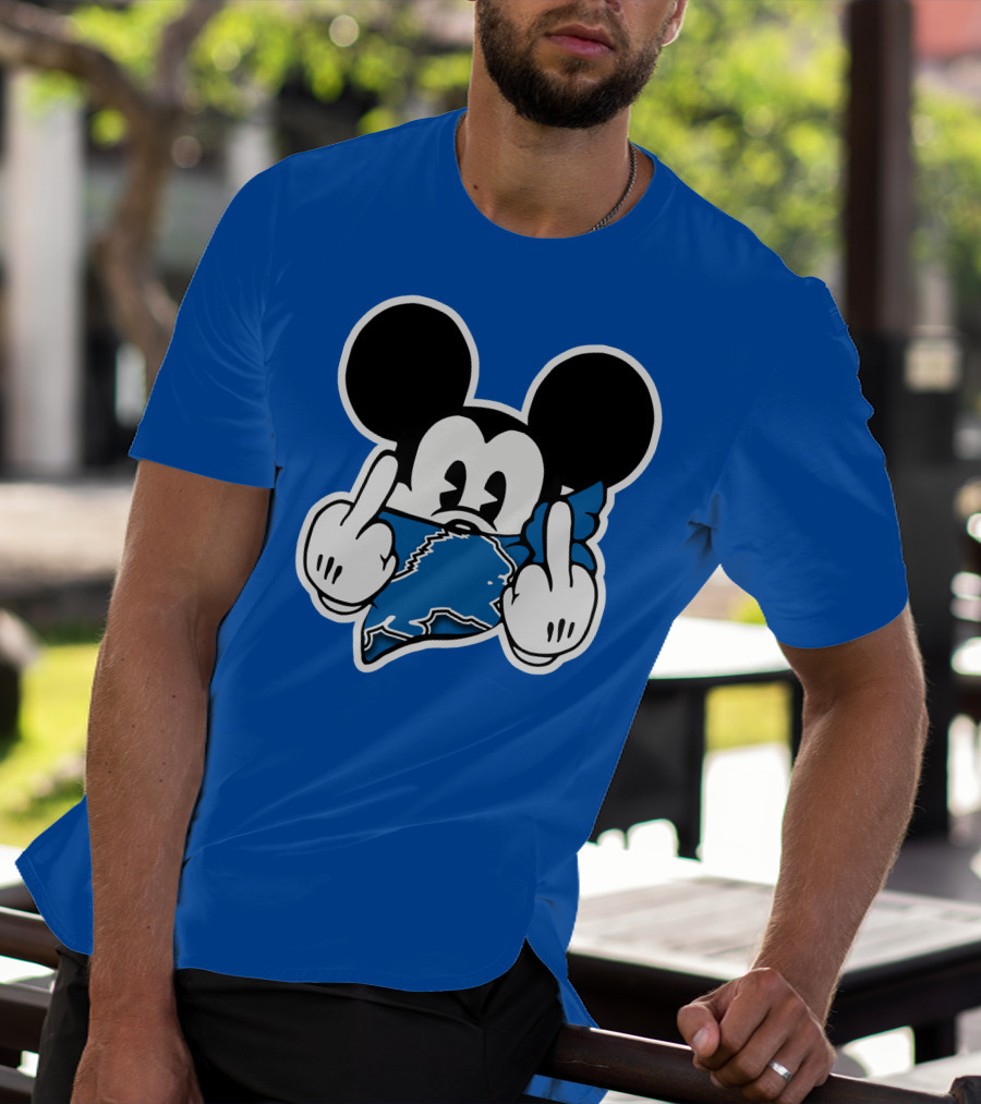 Detroit Lions 53 Mickey Mouse Gesture Blue Bandana T-Shirt