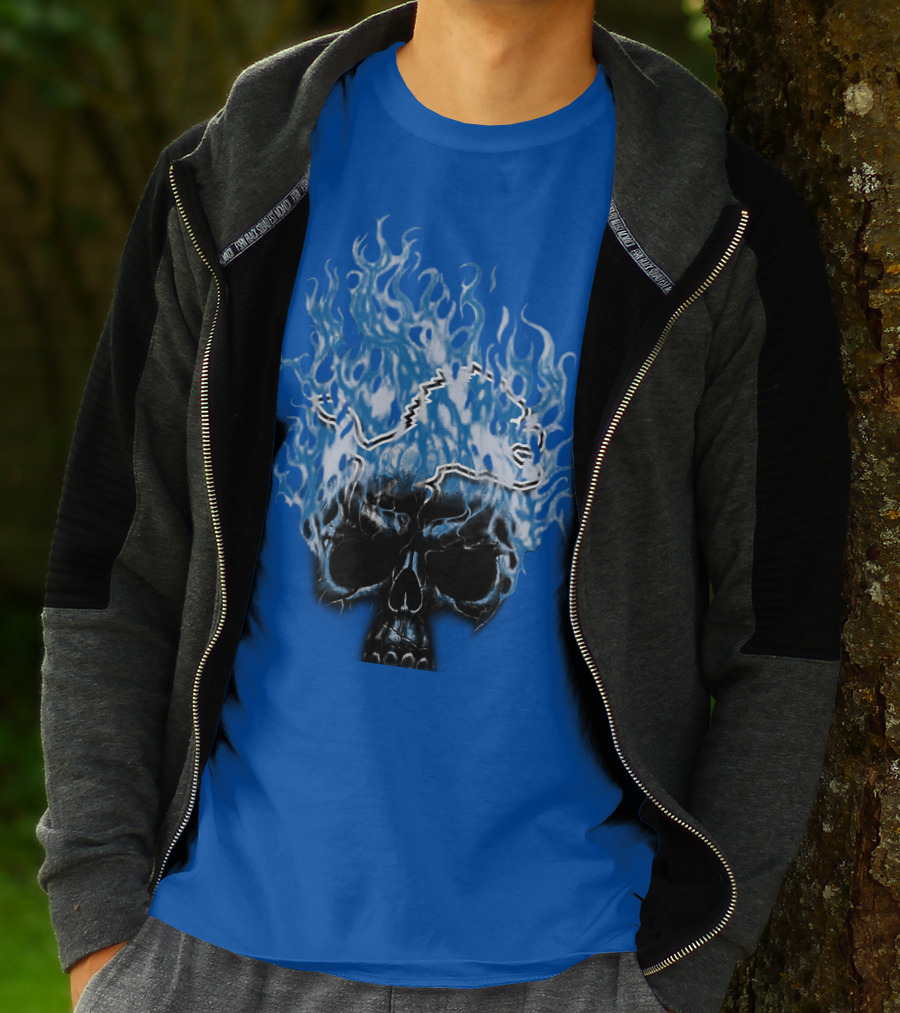 Detroit Lions Flaming Skull T-Shirt