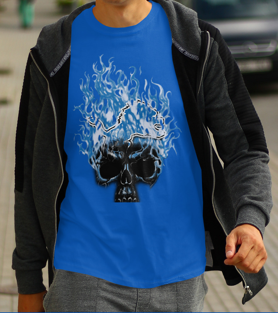Detroit Lions Flaming Skull T-Shirt