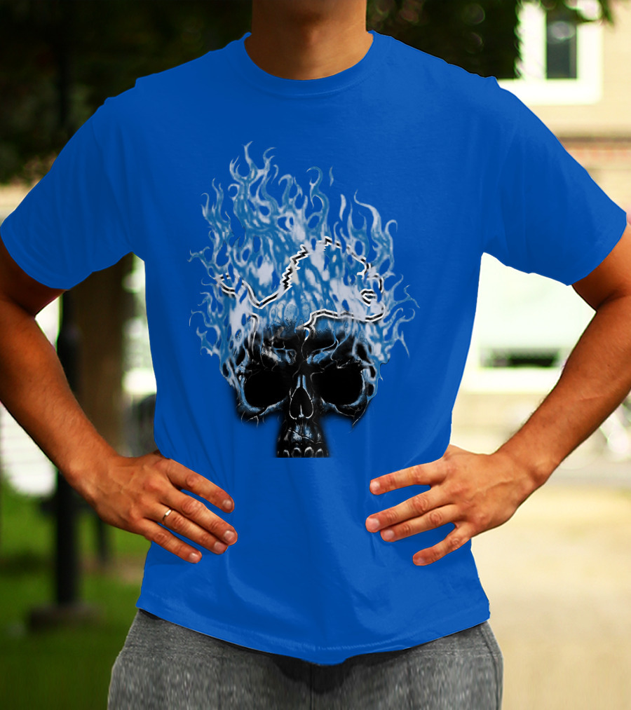 Detroit Lions Flaming Skull T-Shirt