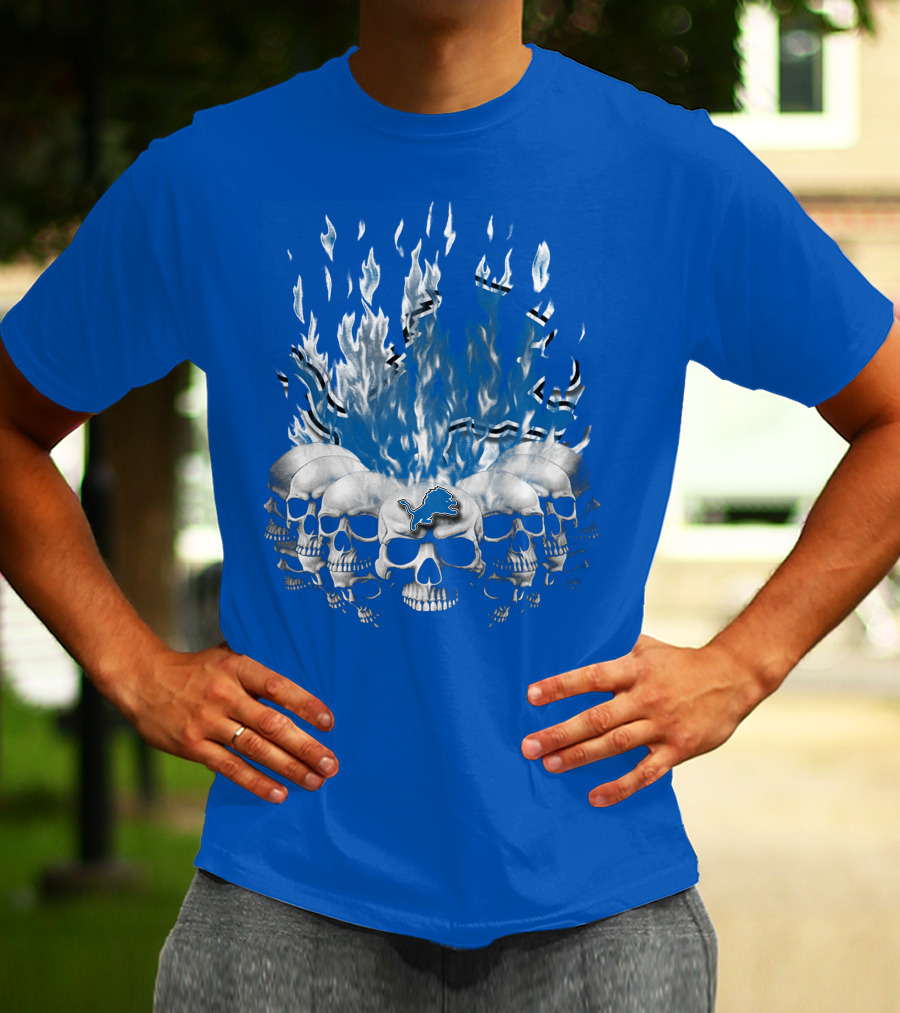 Detroit Lions 16 Flaming Skulls T-Shirt