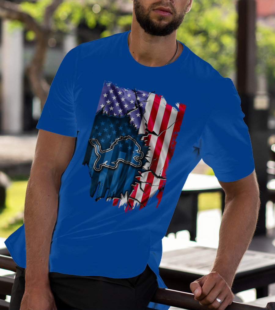 American Flag Detroit Lions Logo T-Shirt