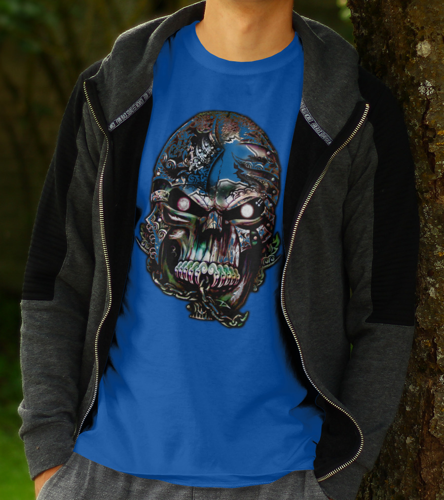 Detroit Lions 65 Skull Artwork T-Shirt