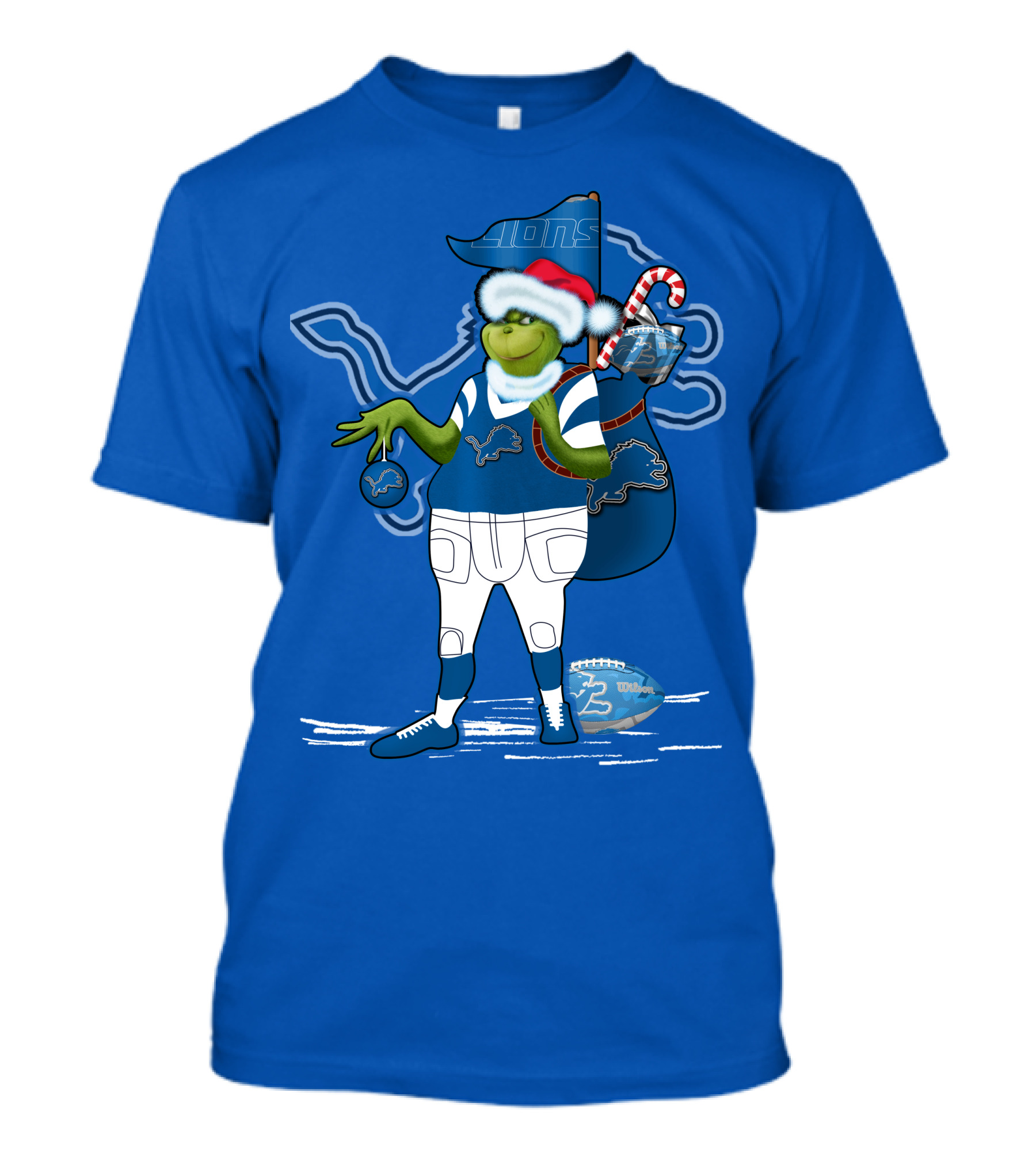 Grinchxmas Detroit Lions Football Holiday Santa Sack T-Shirt