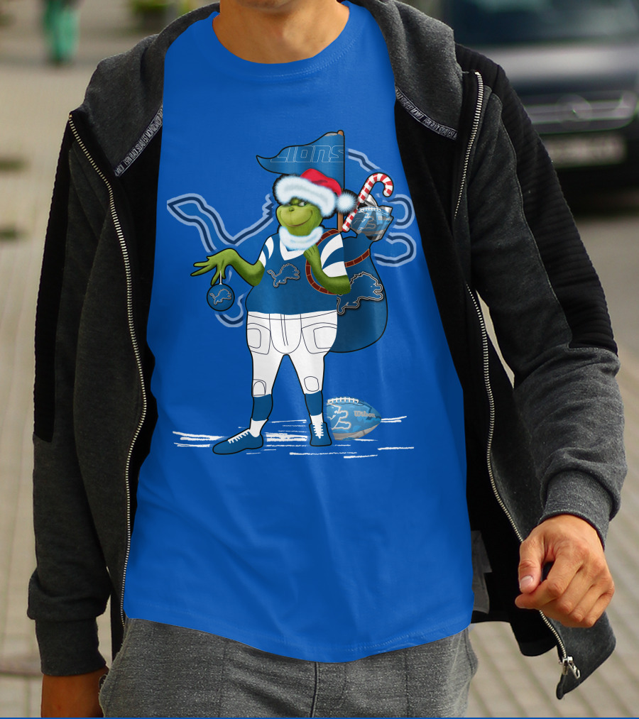 Grinchxmas Detroit Lions Football Holiday Santa Sack T-Shirt