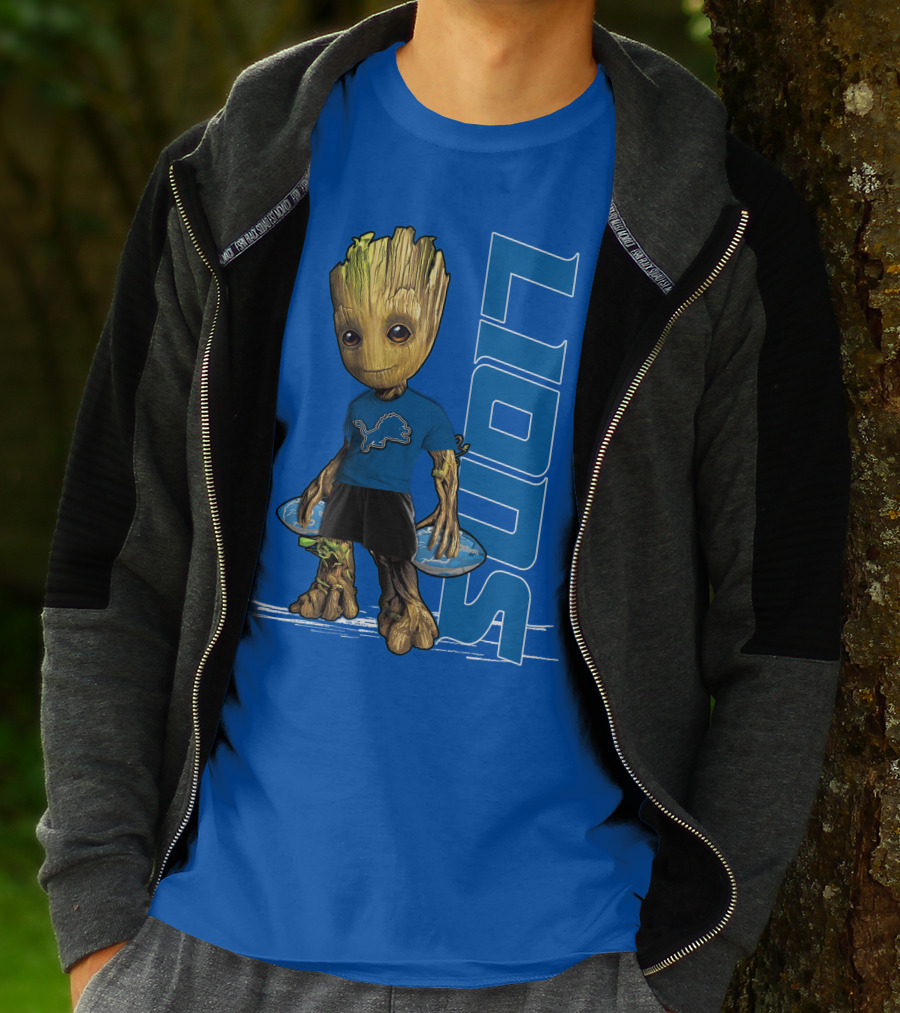 Groot V1 Detroit Lions Football Blue Character With Nfl T-Shirt