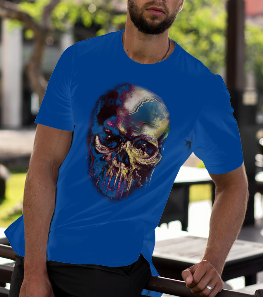 Detroit Lions 25 Skull Design With Blue T-Shirt