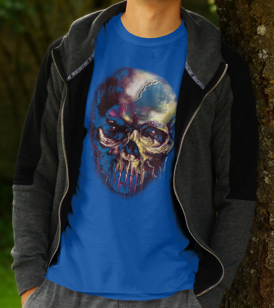 Detroit Lions 25 Skull Design With Blue T-Shirt