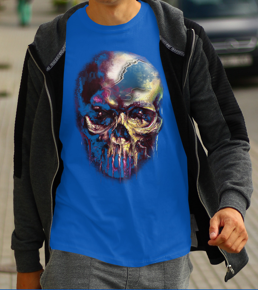 Detroit Lions 25 Skull Design With Blue T-Shirt