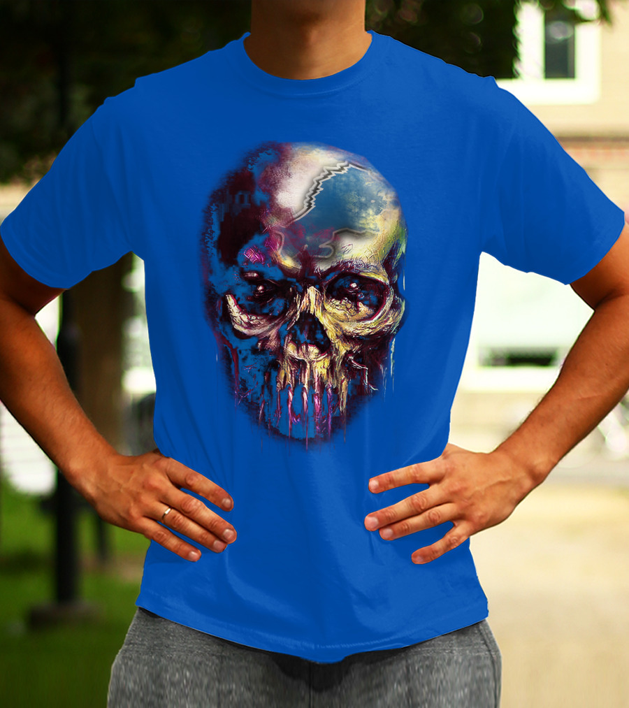 Detroit Lions 25 Skull Design With Blue T-Shirt