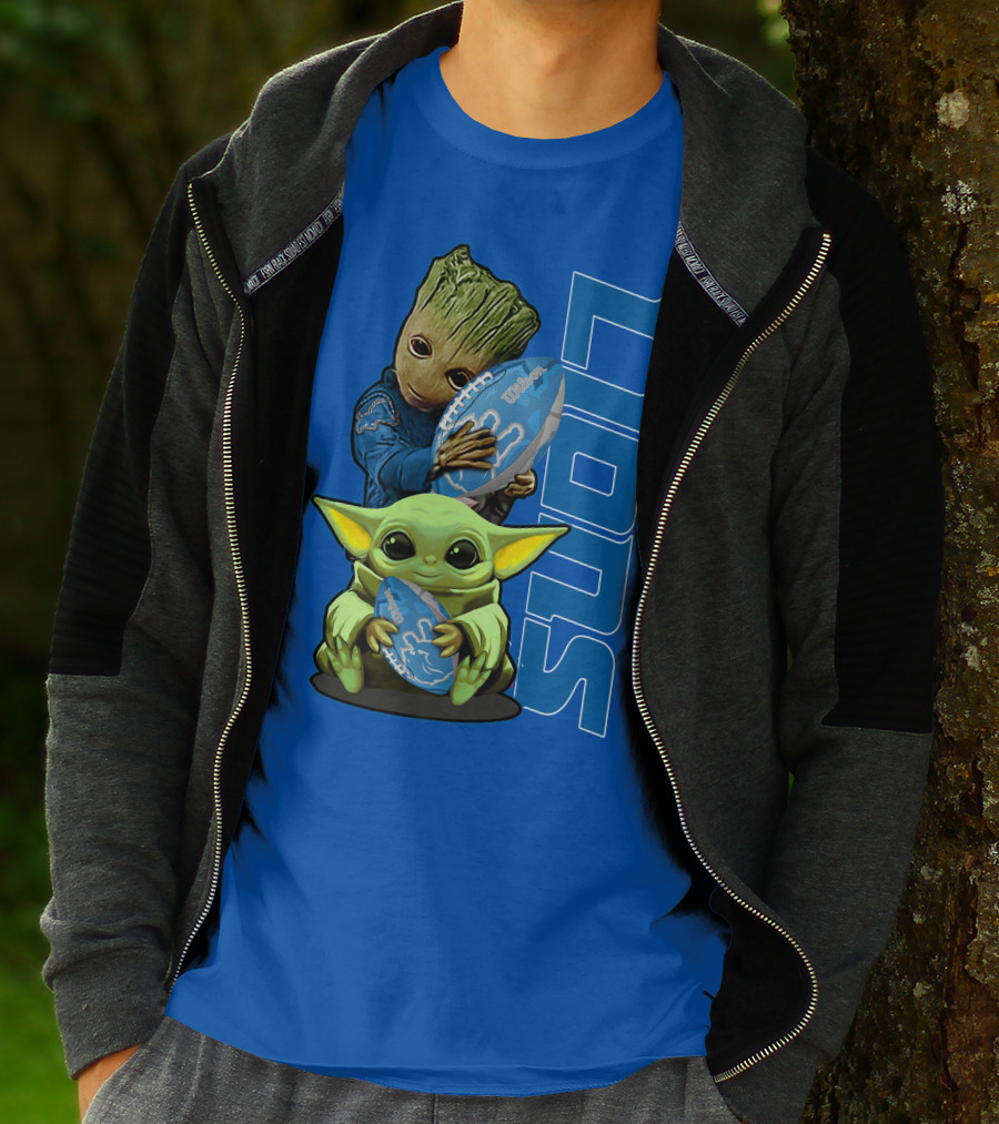 Grzd Detroit Lions Groot Baby Yoda Football Fans T-Shirt