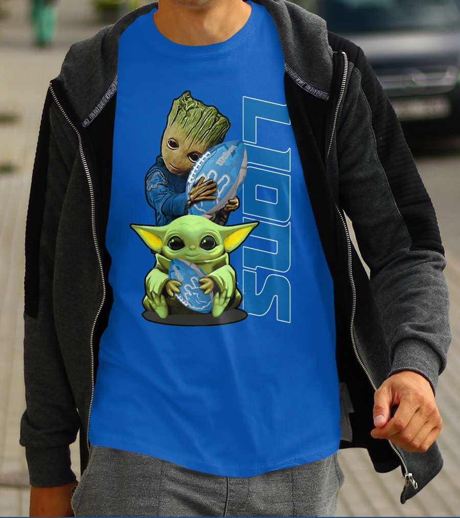 Grzd Detroit Lions Groot Baby Yoda Football Fans T-Shirt