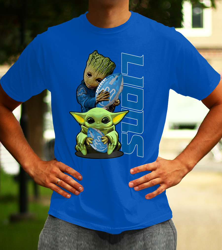 Grzd Detroit Lions Groot Baby Yoda Football Fans T-Shirt