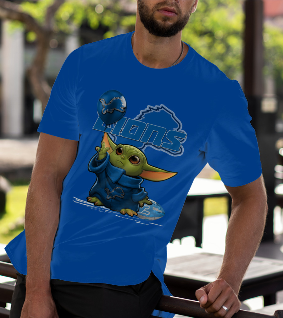 Yoda Detroit Lions Wilson Balloon Football Iconic Crossover T-Shirt
