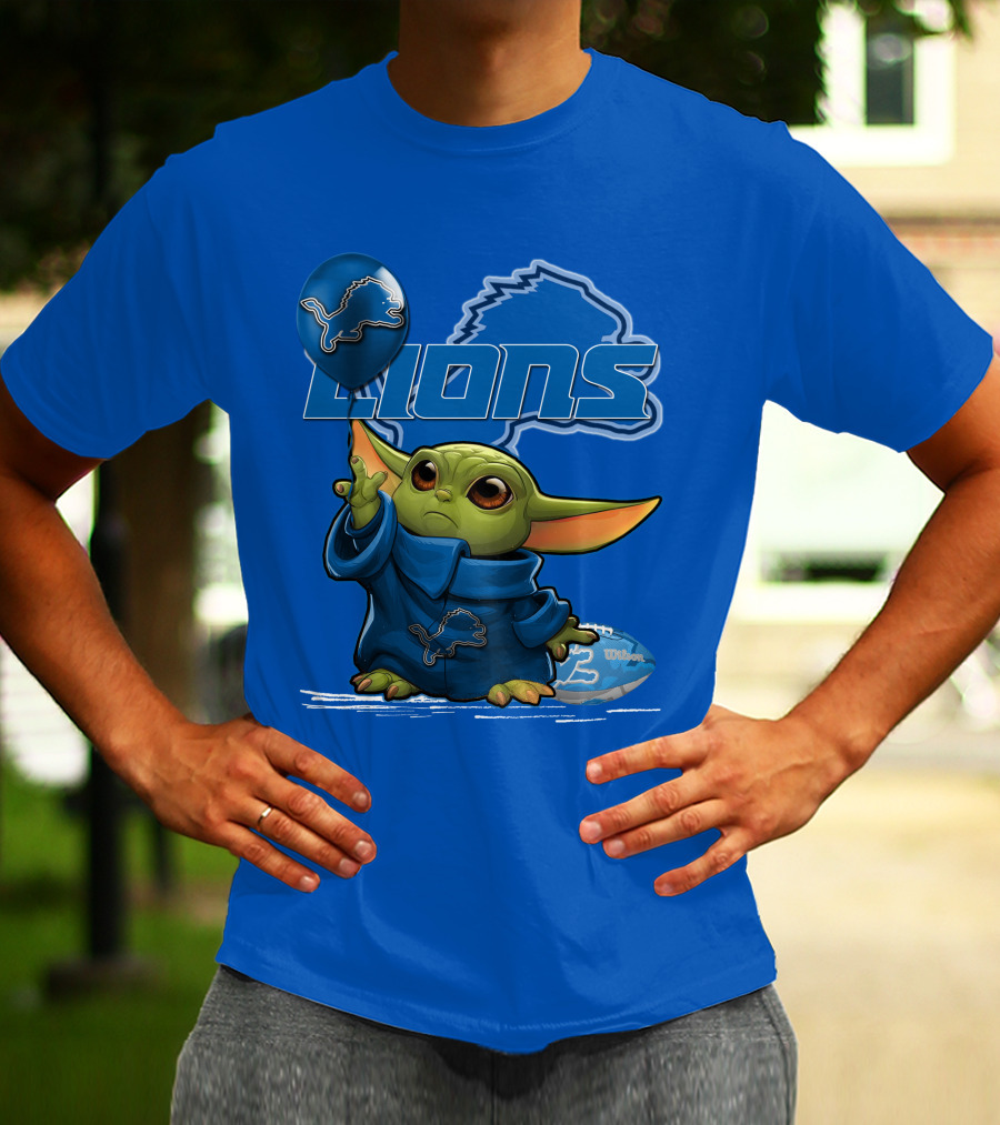 Yoda Detroit Lions Wilson Balloon Football Iconic Crossover T-Shirt