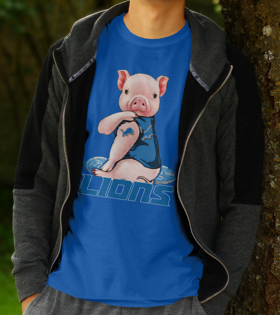 Pig With Detroit Lions T-Shirt
