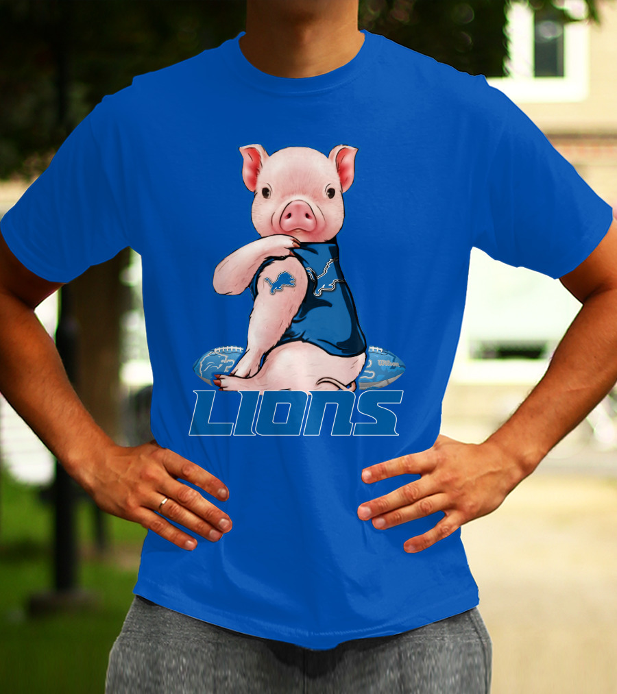 Pig With Detroit Lions T-Shirt