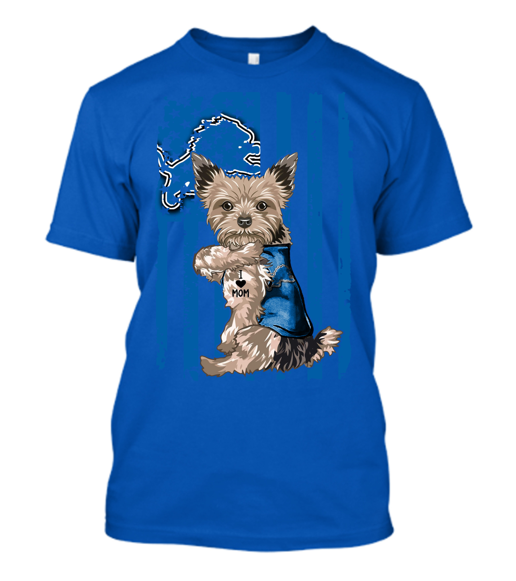 Yorkshire Terrier I Love Mom Detroit Lions T-Shirt