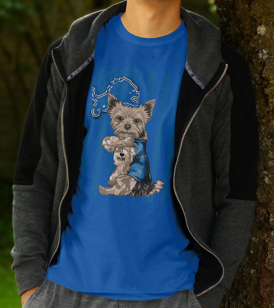 Yorkshire Terrier I Love Mom Detroit Lions T-Shirt