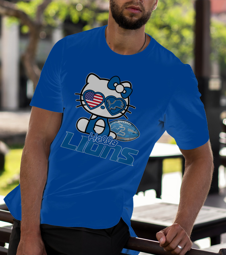Hello Kitty Usa Detroit Lions Football Heart Glasses T-Shirt