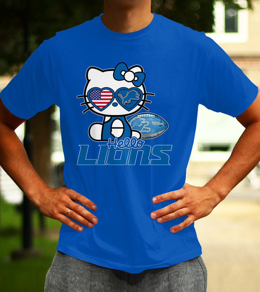 Hello Kitty Usa Detroit Lions Football Heart Glasses T-Shirt