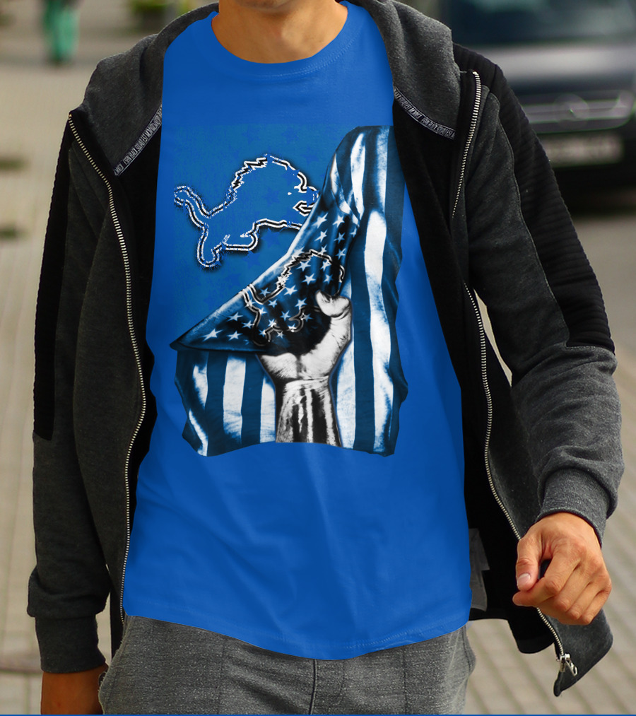 Flag Detroit Lions Stars Hand Lion T-Shirt