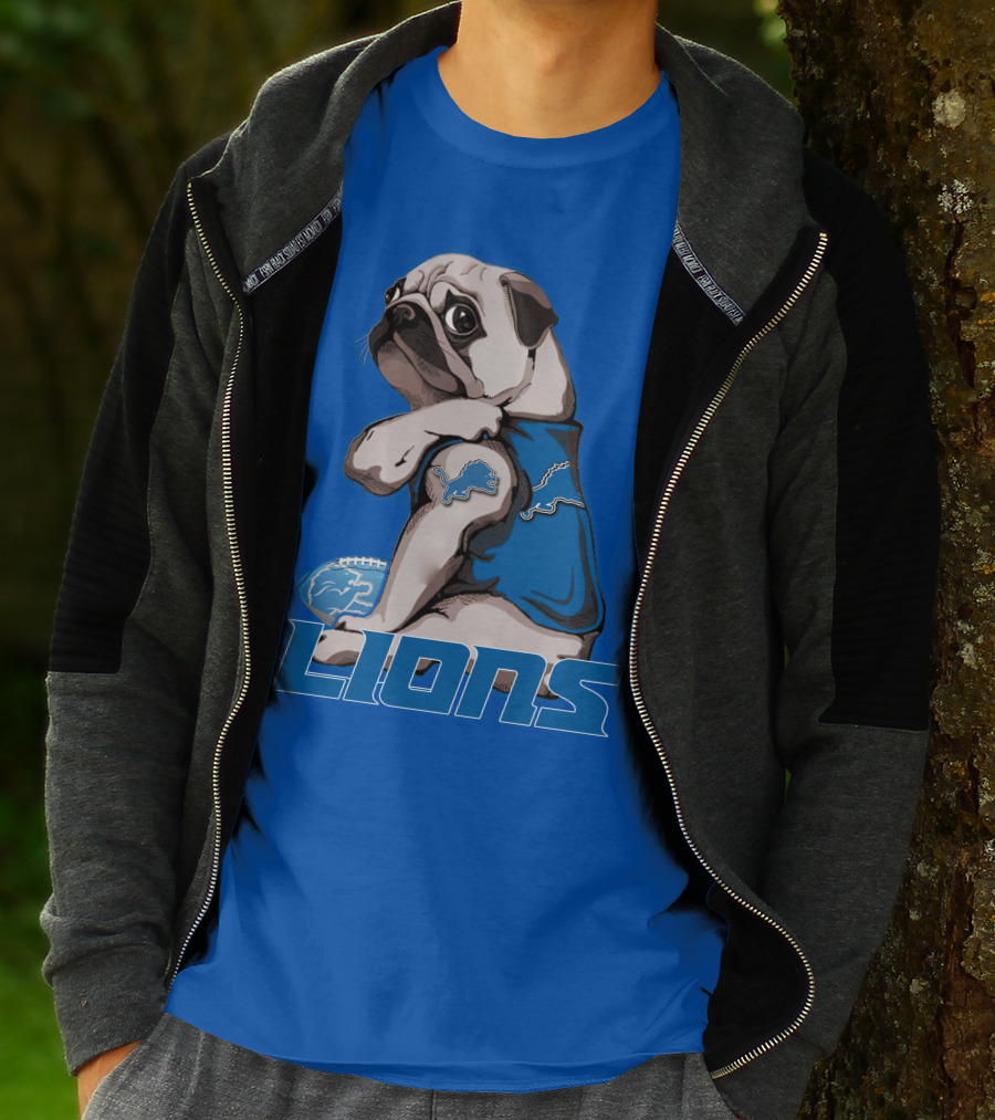 Pug Lions Football Detroit T-Shirt