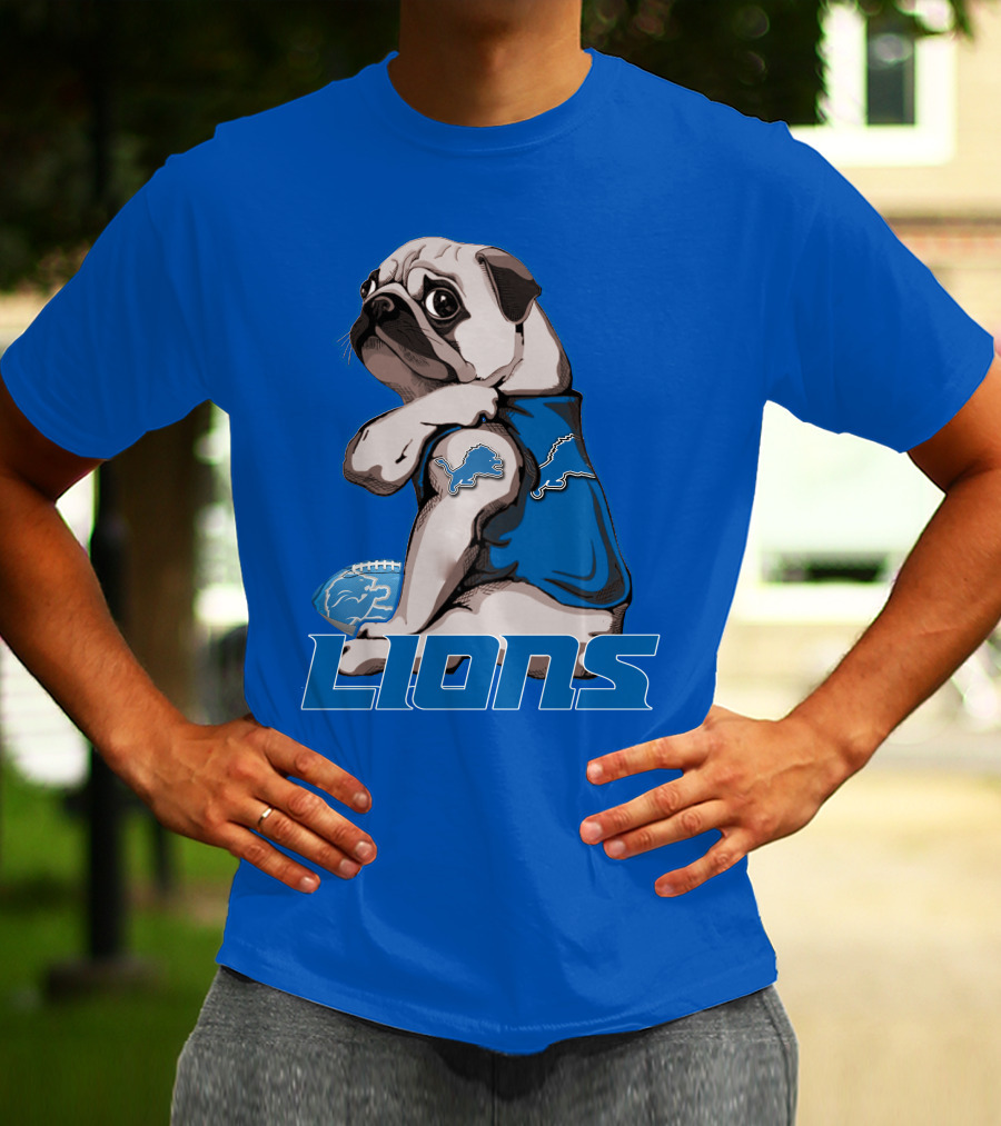Pug Lions Football Detroit T-Shirt