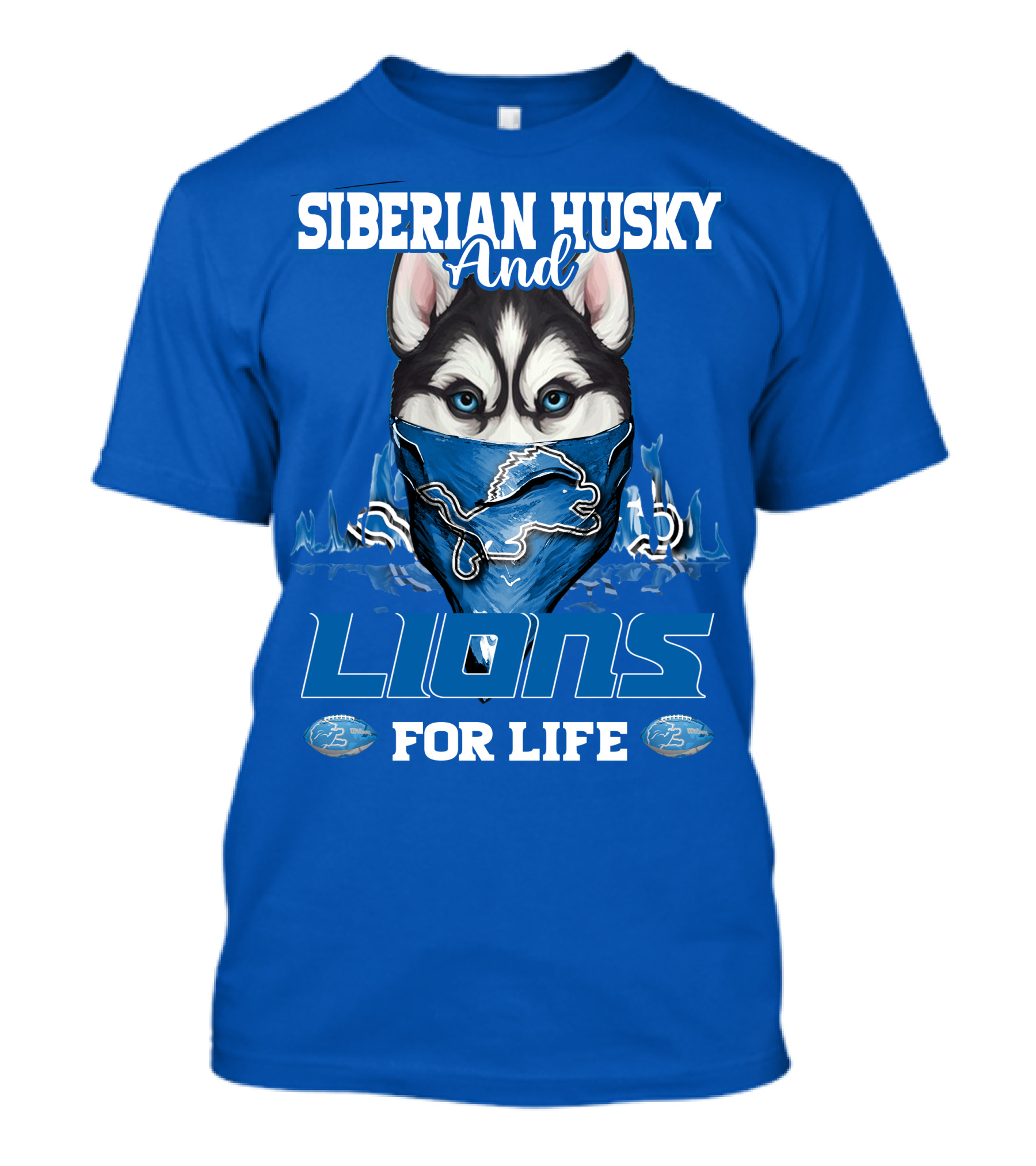 Siberian Husky And Lions For Life Detroit T-Shirt