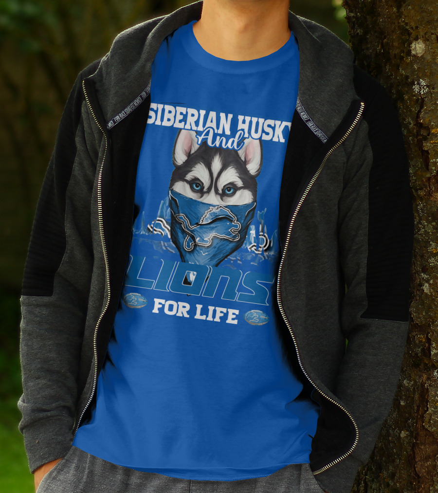 Siberian Husky And Lions For Life Detroit T-Shirt