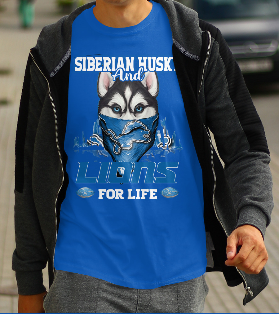 Siberian Husky And Lions For Life Detroit T-Shirt