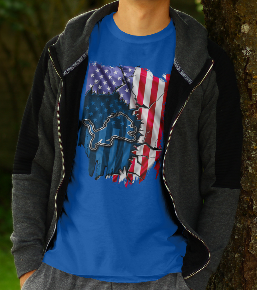 Detroit Lions American Flag Lion T-Shirt