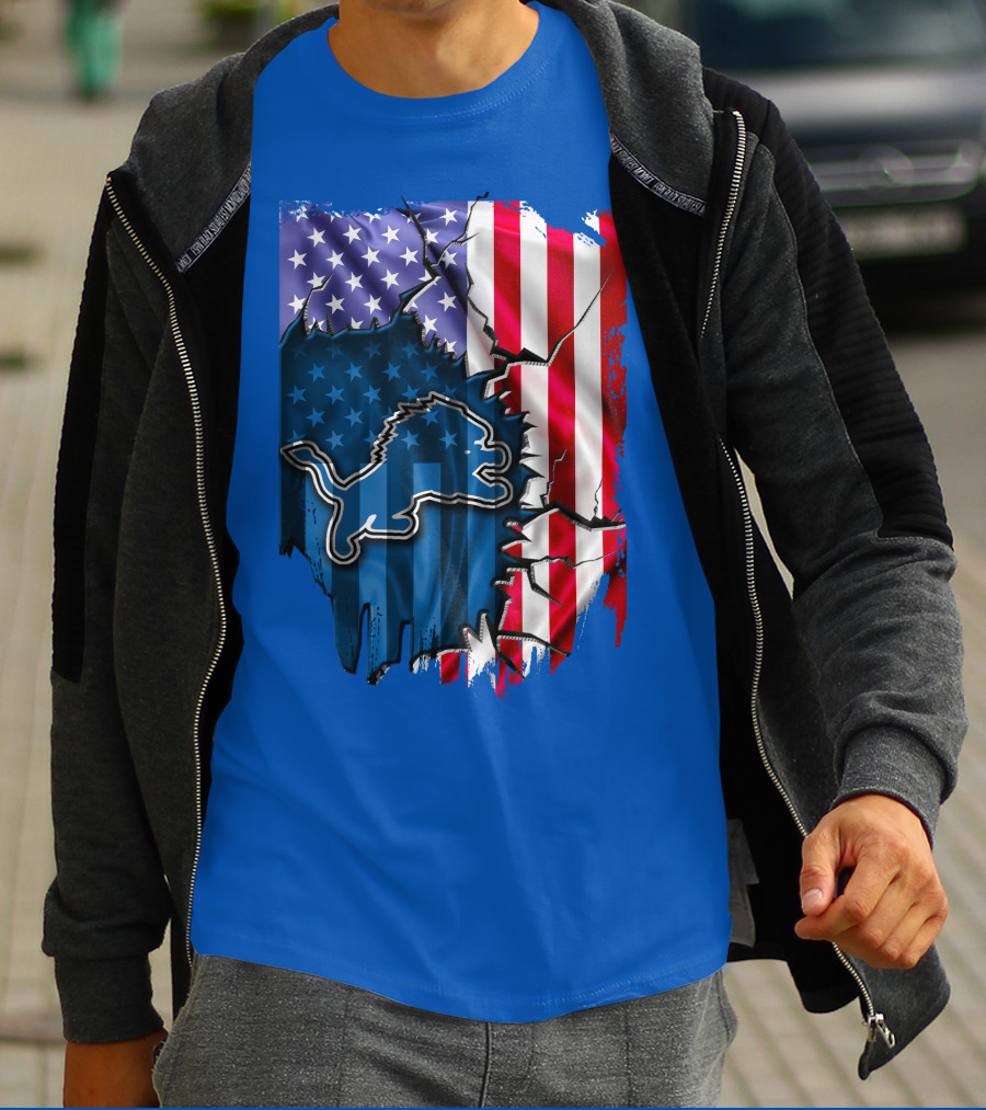 Detroit Lions American Flag Lion T-Shirt