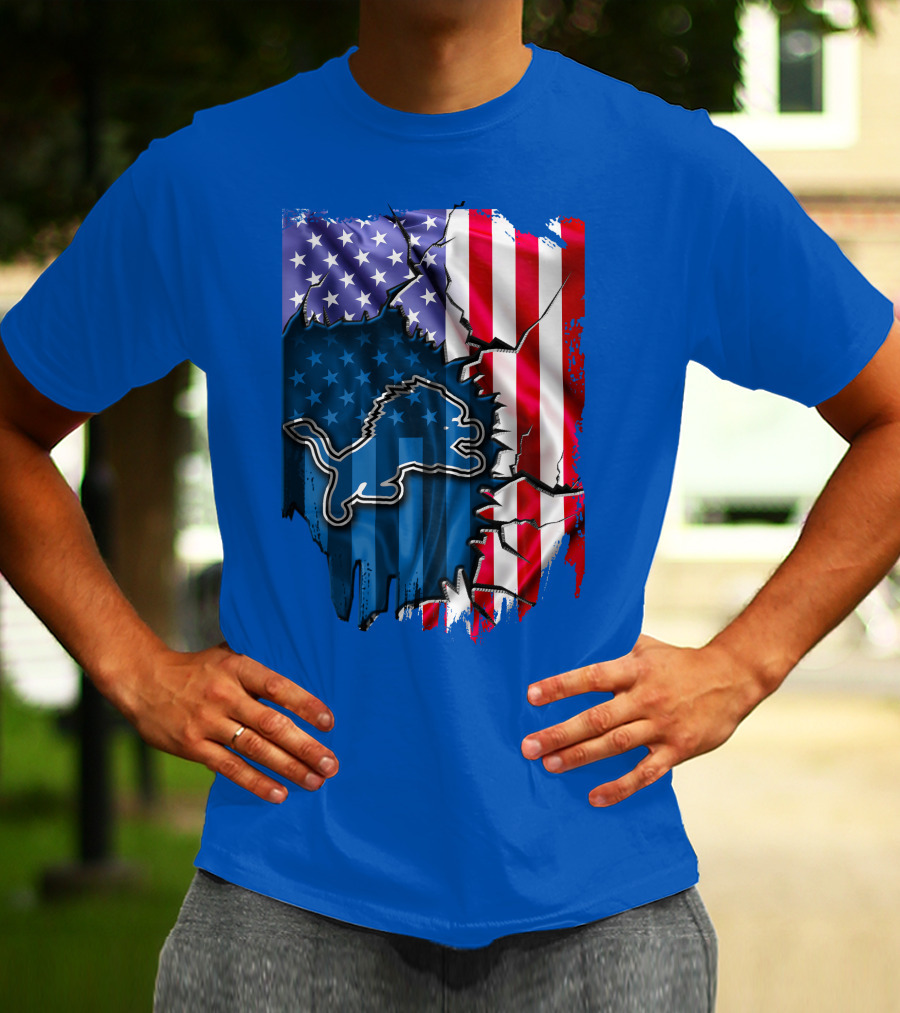 Detroit Lions American Flag Lion T-Shirt