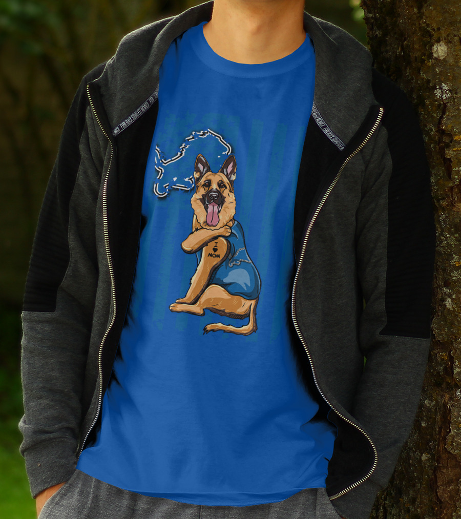 German Shepherd Detroit Lions I Love Mom T-Shirt