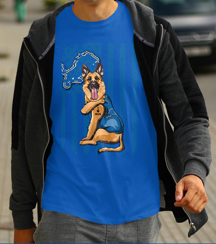 German Shepherd Detroit Lions I Love Mom T-Shirt