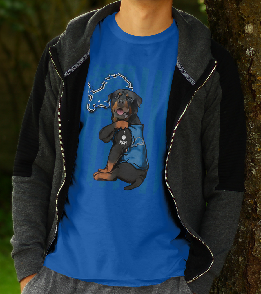 Rottweiler I Love Mom Detroit Lions Fan T-Shirt